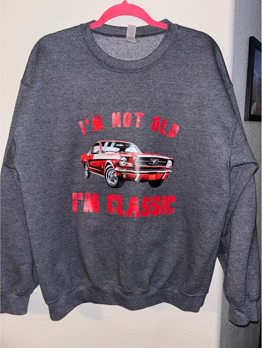 I’m Not Old I’m Classic Ford Mustang Gray Crewneck Sweatshirt Size L